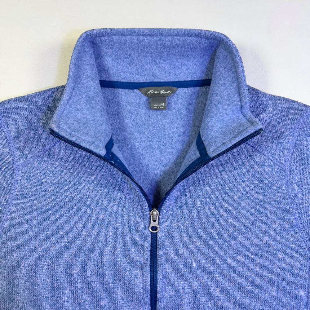 Eddie Bauer Womens Medium‎ M Blue Sweater Fleece Jacket Full Zip Periwinkle Marl - Picture 9 of 14
